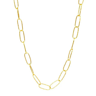 Maxi textured paperclip chain necklace in 14k yellow gold with a hammered finish and textured paperclip design