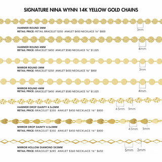 Mirror hollow round 4mm 14k gold chain designer line for permanent jewelry sold by the inch - 14k yellow / inch