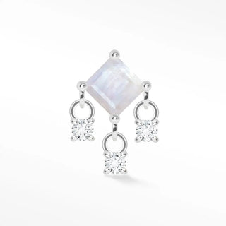 Natural moonstone flat back earring 14k white - 14k gold