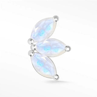 Natural moonstone flat back earring large baby lotus 14k white - 14k gold