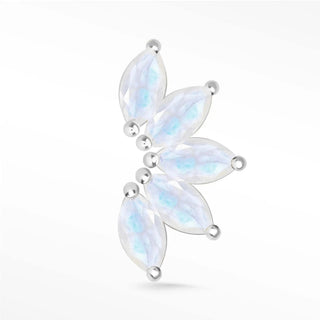 Natural moonstone flat back earring large lotus 14k white - 14k gold
