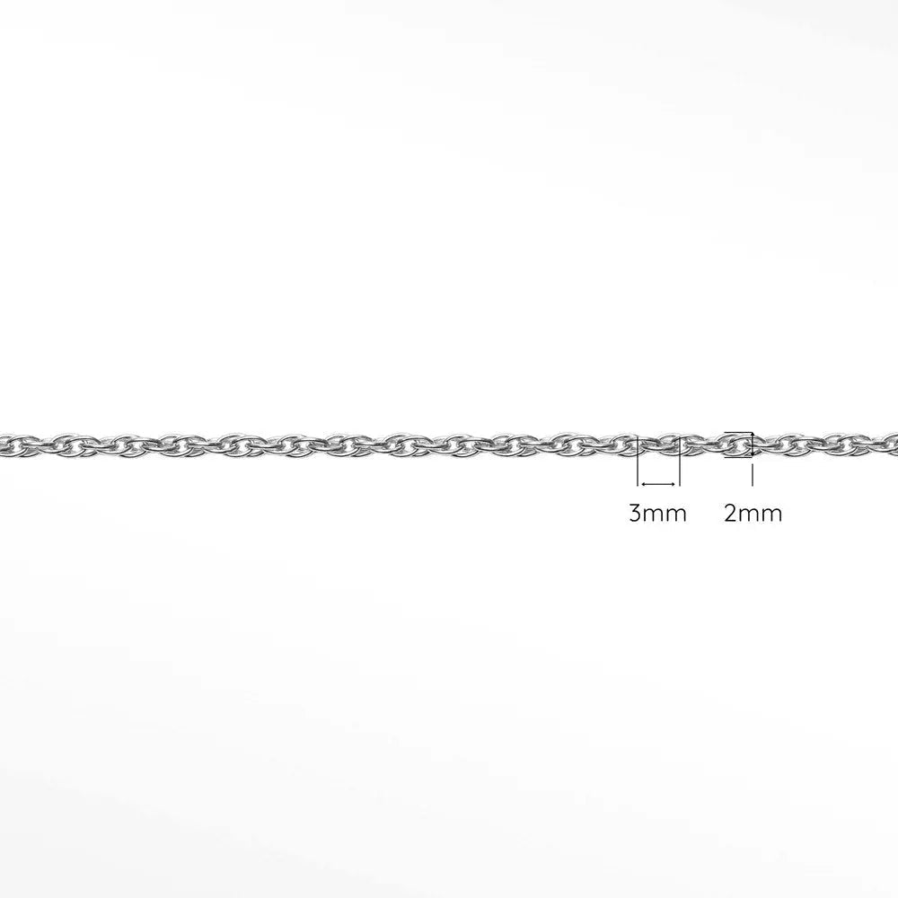 Sterling-silver rope chain links shown in closeup.