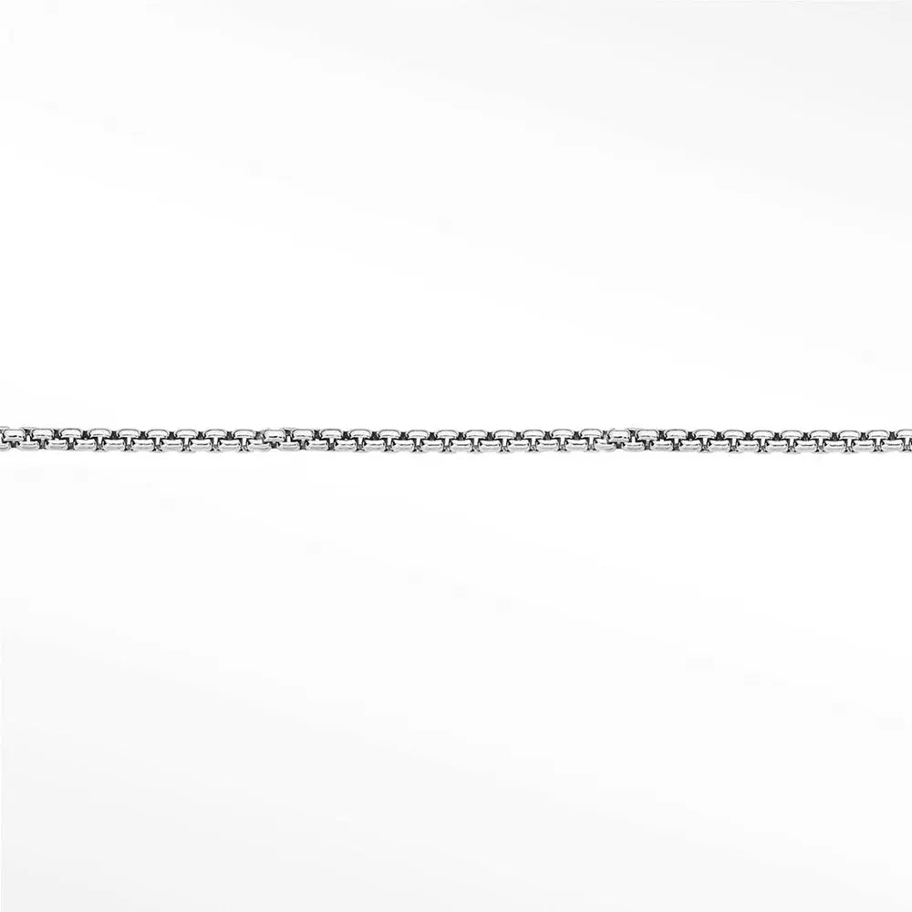 Sterling-silver Venetian chain with closely linked square-shaped links shown in closeup.