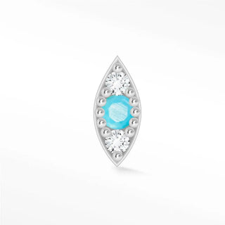 Natural turquoise flat back earring evil eye 14k white - 14k gold