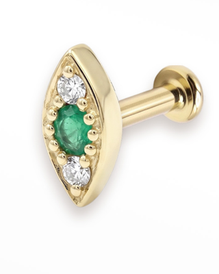 Flat Back Earrings Threadless Emerald 14k Gold Evil Eye | Wynning Stud