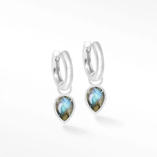 Silver convertible earrings featuring vintage lace labradorite teardrop stones in a delicate lace labradorite silver bezel design