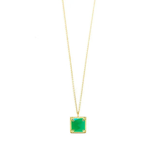Delicate vintage lace square vermeil necklace with a square green onyx pendant in intricate claw settings