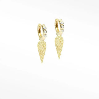 Athena 7mm doublet opal 14k yellow gold convertible earrings with gold hoops clear gemstones and textured leaf pendants