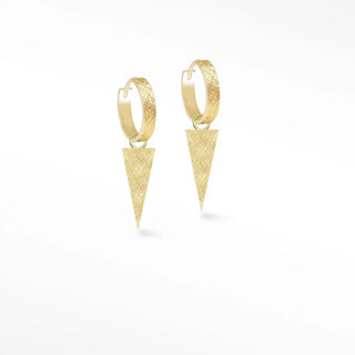 Athena 7mm sleeping beauty turquoise 14k yellow gold convertible earrings with gold-toned textured hoop and triangular pendants