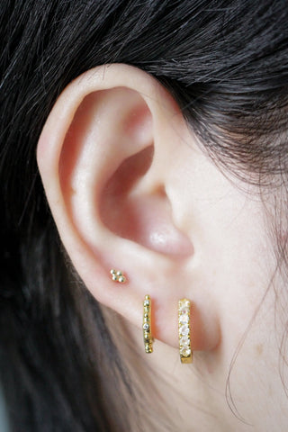 Athena diamond 14k yellow gold hoops 13mm with clear crystal accents and minimalist reversible huggie design