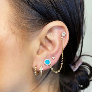 Athena diamond 14k yellow gold hoops 13mm featuring turquoise stone and diamond 14k accents reversible huggies