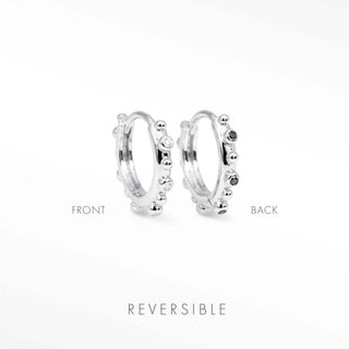 Silver reversible huggies athena diamond sterling silver 15mm hoop earrings with clear and black gemstones in beaded design