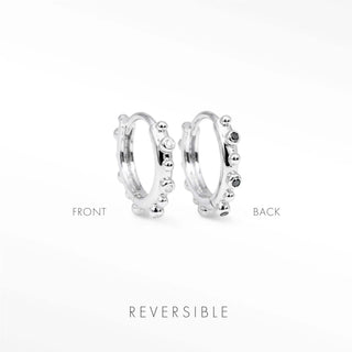 Silver reversible huggies athena diamond sterling silver 15mm hoop earrings with clear and black gemstones in beaded design