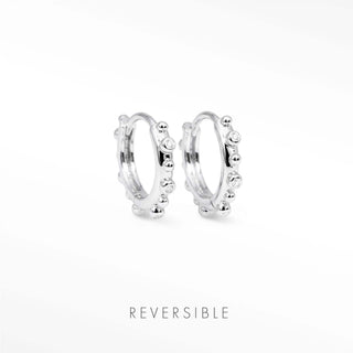 Athena diamond sterling silver reversible huggies 15mm with silver hoop earrings adorned with beads and clear gemstones
