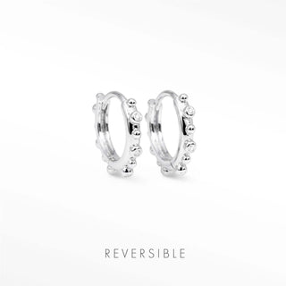 Athena diamond sterling silver reversible huggies 15mm with silver hoop earrings adorned with beads and clear gemstones