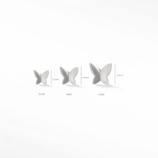 Delight in tiny stud earrings shaped like butterflies. Each piece is crafted with shiny 14k