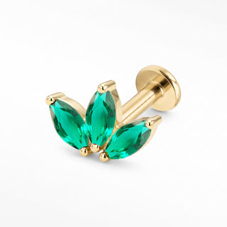 Baby Lotus Emerald threadless top in 14K Yellow Gold and titanium labret shown separately