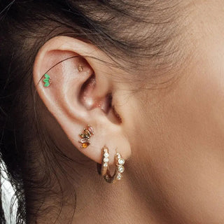 Natural emerald flat back earring baby lotus 14k white - 14k gold