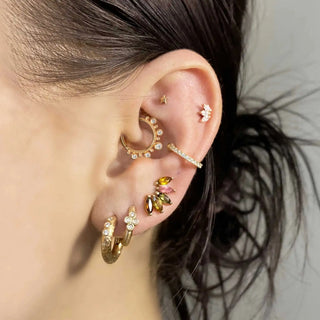 Baby lotus small moissanite flat back earring 14k yellow gold - 14k