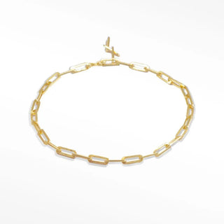 Baby paperclip 14k yellow gold bracelet 7 inch with gold toned paperclip chain and cross shaped clasp