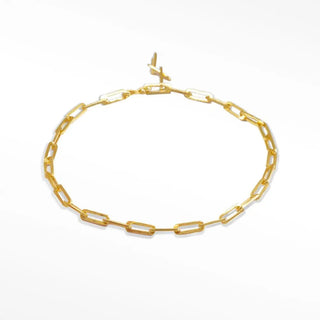 Baby paperclip gold vermeil bracelet 7 inches with gold-toned paperclip chain and minimalist cross clasp