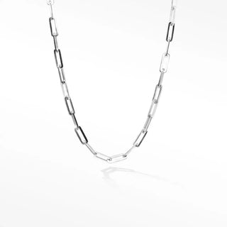 Baby paperclip silver necklace 18 inches with sleek alternating silver and matte black links in a paperclip silver necklace design