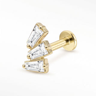 Baguette Lab-Grown Diamond flat back earring in solid 14K Yellow Gold