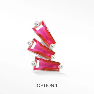 Baguette natural pink sapphire flat back earring 14k white gold