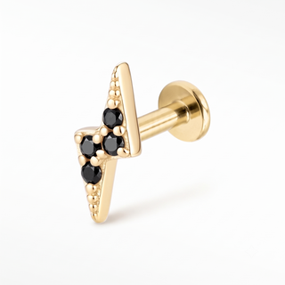 Flat Back Earrings Threadless Black Diamond 14k Gold Lightning Bolt | Wynning Stud