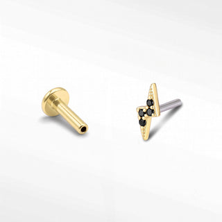 Flat Back Earrings Threadless Black Diamond 14k Gold Lightning Bolt | Wynning Stud