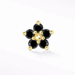 Black diamond flat back earring small buttercup 14k yellow - 14k gold