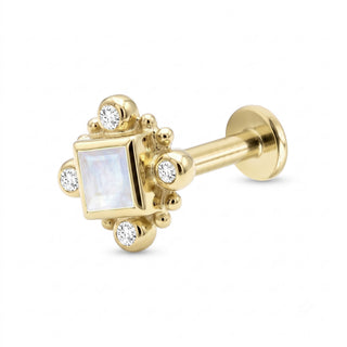 Bloom Moonstone flat back earring in solid 14K Yellow Gold