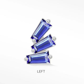 Natural blue sapphire flat back earring baguette 14k white - 14k gold / left