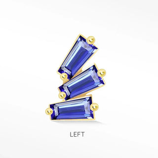 Natural blue sapphire flat back earring baguette 14k yellow - 14k gold / left