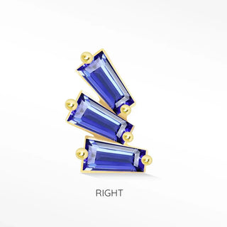 Natural blue sapphire flat back earring baguette 14k yellow - 14k gold / right