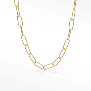 Bold textured paperclip chain necklace in 14k yellow gold with a twisted rope finish on the links
