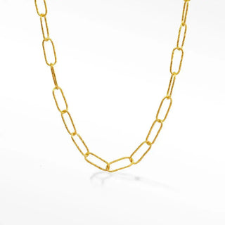 Bold textured paperclip yellow gold chain necklace with a twisted finish in 14k yellow gold material