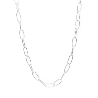 Silver-toned bold textured paperclip chain necklace featuring oval twisted wire links with a modern design