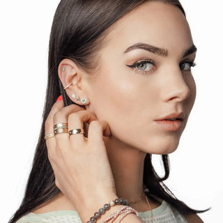 A delicate green square-cut gemstone stud earring with gold-tone setting for ear piercing Denver by Nina Wynn