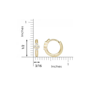 Brielle diamond gold 14k hoop earrings 13mm featuring gold huggie design with four clear cubic zirconia stones cluster