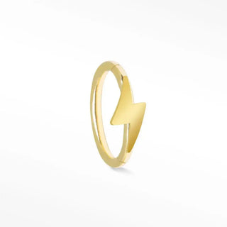 Gold-toned lightning bolt ring in sleek minimalist design made of 14k yellow gold, ideal for bold cartilage hoop earring style