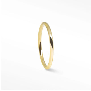 A sleek polished 14k gold cartilage hoop earring with a minimalist hinged design and subtle reflective highlights