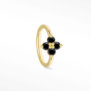 Cartilage Hoop Earrings 16G Clover Black Diamond | 14K Gold