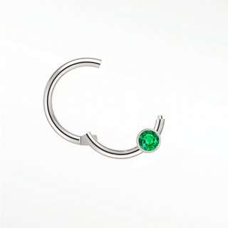 Cartilage Hoop Earrings 16G The Solitaire Bezel Emerald | 14K White Gold