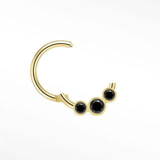 Cartilage Hoop Earrings 16G The Trinity Black Diamond | 14K Gold