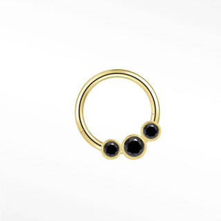 Cartilage Hoop Earrings 16G The Trinity Black Diamond | 14K Gold