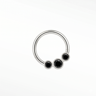 Cartilage Hoop Earrings 16G The Trinity Black Diamond | 14K White Gold