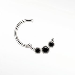 Cartilage Hoop Earrings 16G The Trinity Black Diamond | 14K White Gold
