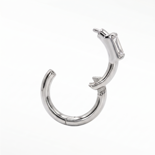 Cartilage hoop earrings with a 14k white gold baguette lab diamond. Handcrafted for snug fit and modern glow this 18g