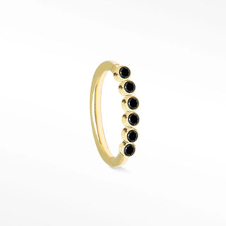 Cartilage hoop earrings showcasing a striking line of bezel-set black diamonds in 14k gold. Infuse dark modern edge